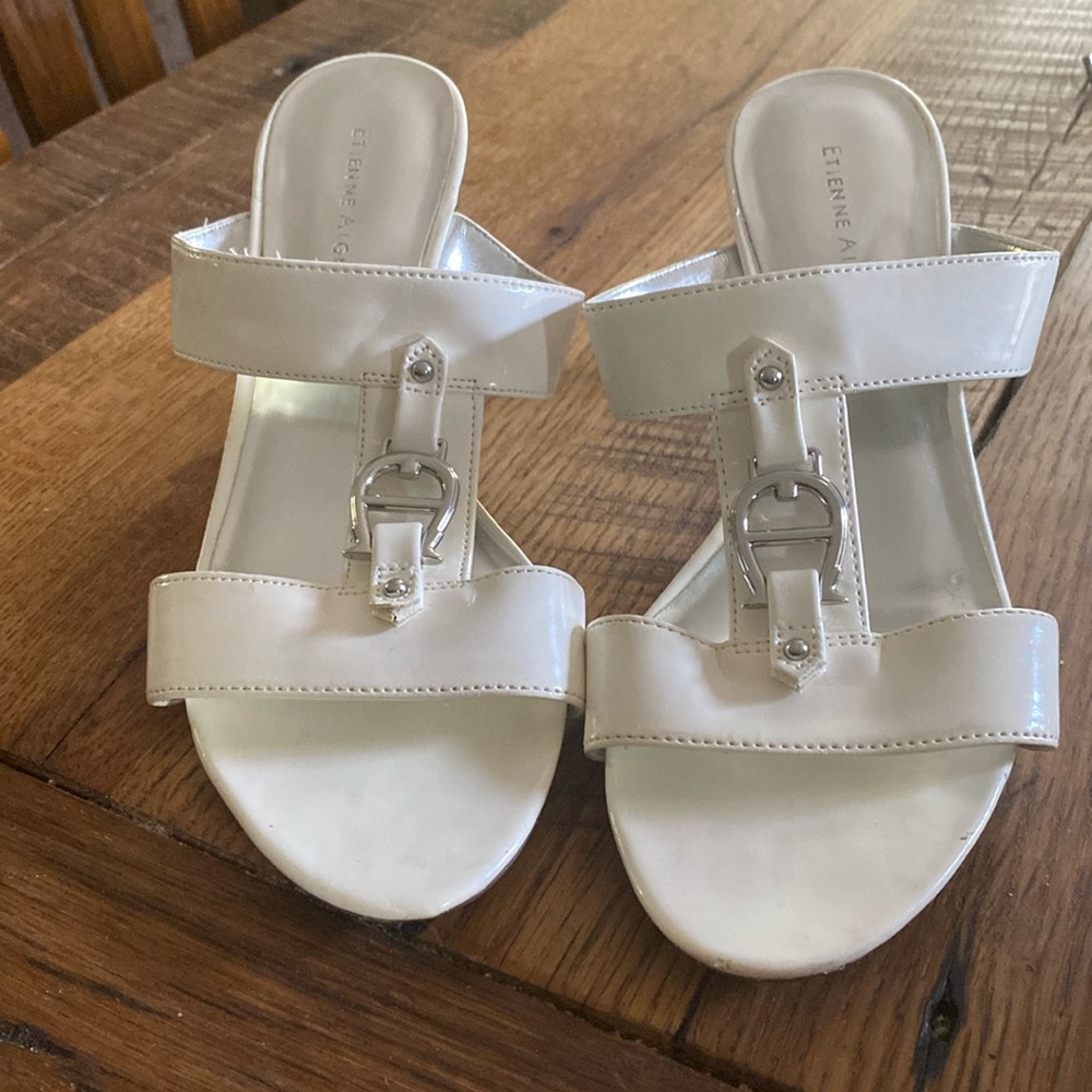 Etienne Aigner White Slide Sandals
